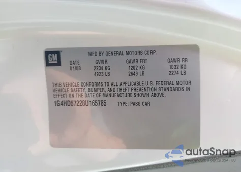 2008 Buick Lucerne Cxl z USA, uszkodzony, nr VIN 1G4HD57228U165785